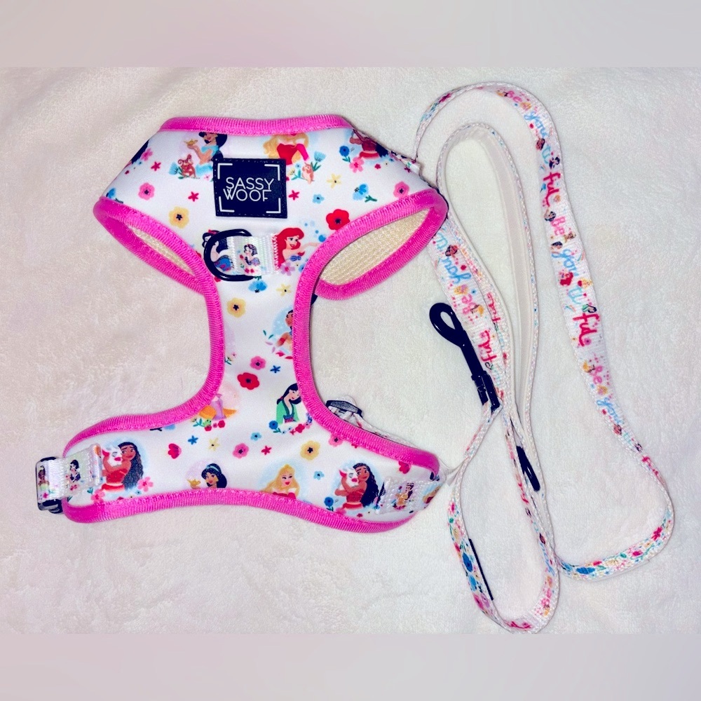 Sassy Woof Disney Princess Pink Harness and Leash Set • Med